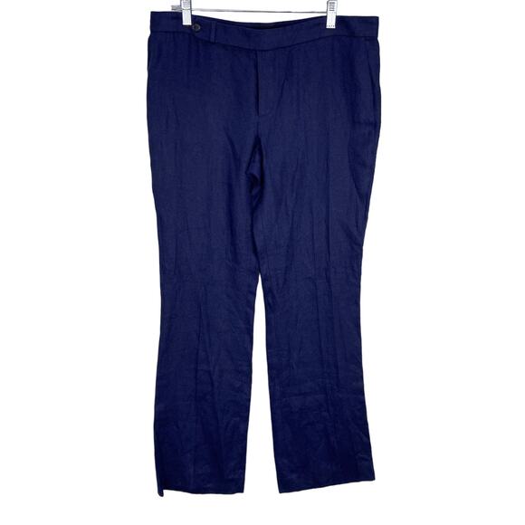 Ralph Lauren Black Label 100% Linen Pants Size 12 Wide Leg Navy‎ Blue Trousers - Picture 1 of 11